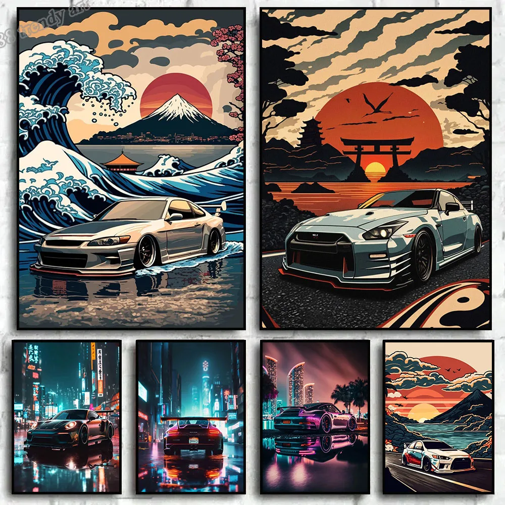 Retro Trending Super Car poster auto arte giapponese Vintage Wall Art Canvas Painting murale Picture for Living Room Home Decor