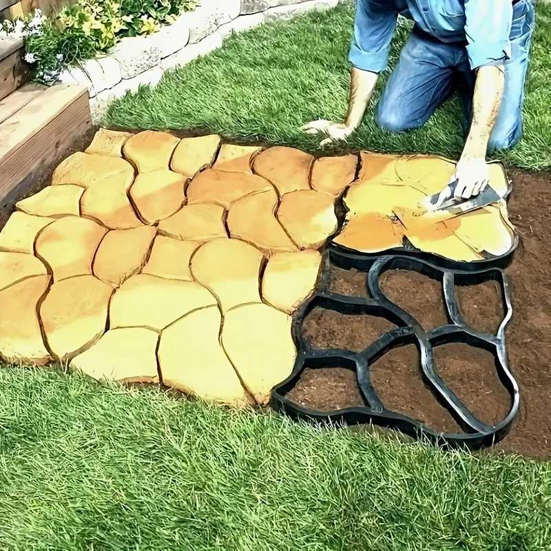 2pcs Interlocking Concrete Molds - Durable Plastic, Hexagonal/ Designs for Garden Parking, Easy Use on Grass, DIY Paving Tools