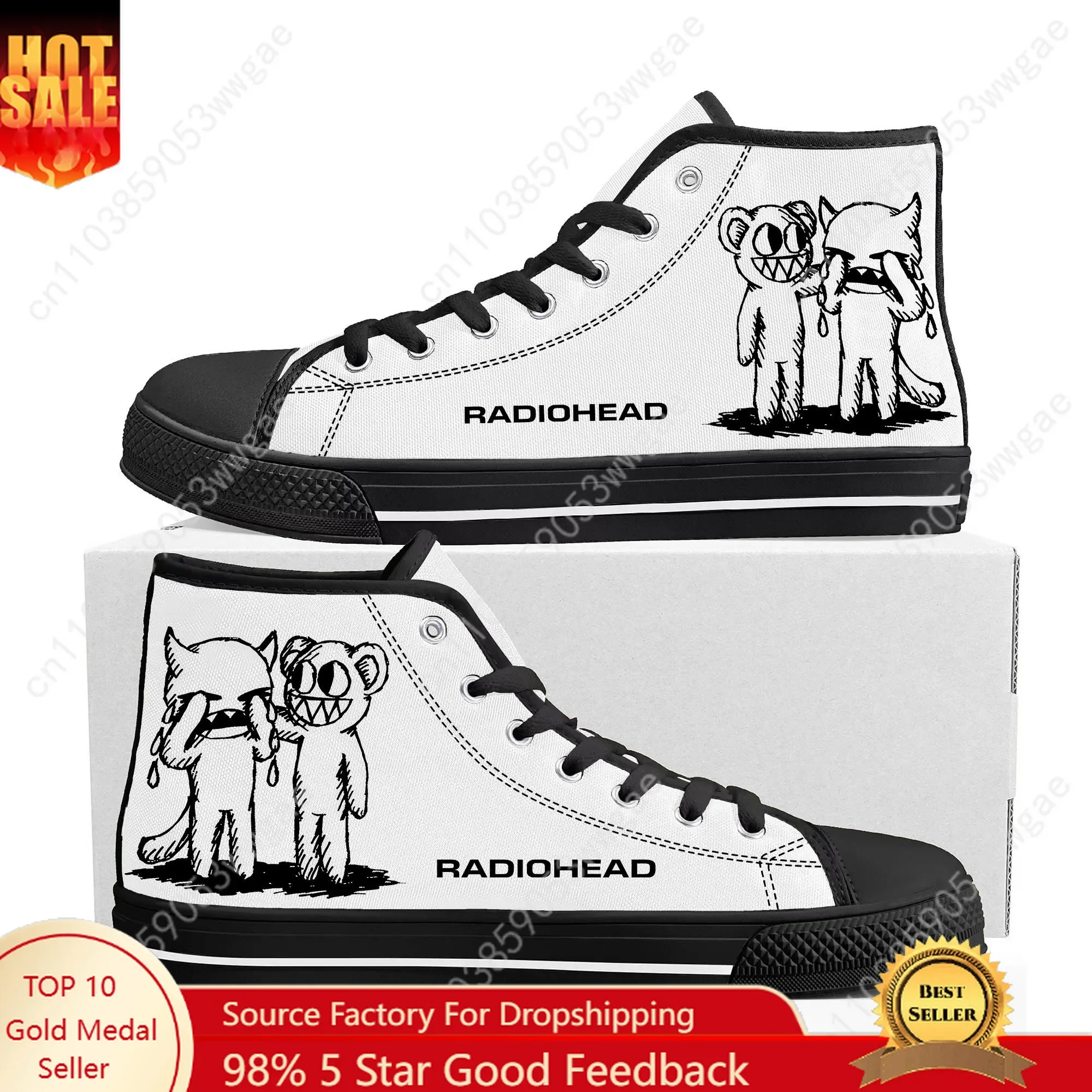 Radiohead Rock Band High Top Sneakers Mens Womens High Quality Canvas Sneakers Comfortable Casual Shoes Customized Shoes Black