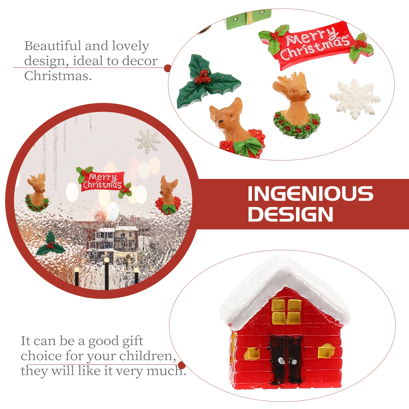 

15Pcs Snow Scene Arrangement Christmas Resin Ornament Elegant Desktop Adornment for Party Holiday Home Decor Theme