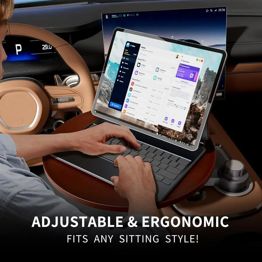 Plateau amp bureau de voiture pour ordinateur portable, Table porte-gobelet en bois rotative à 360 degrés, plateau de volant, accessoires de voiture pour femmes et hommes, ordinateur