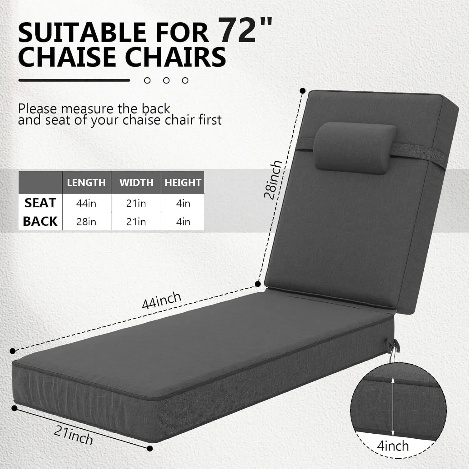 Outdoor lounge chair cushion with backrest A18 removable and washable waterproof and anti-fouling terrace chair cushion seat - view 2