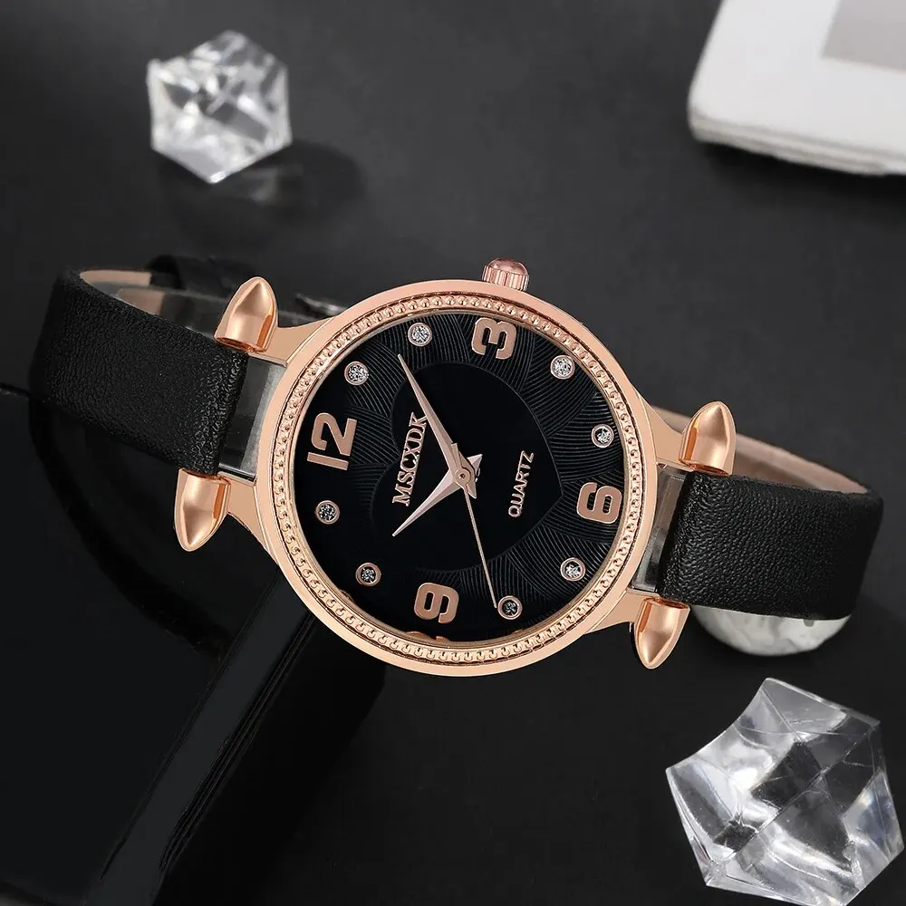 2PCS Set Women Fashion Casual Leather Watches Quartz Wristwatches & Ladies Old Flower Wallet Card Bag Dress Clock Montre Femme