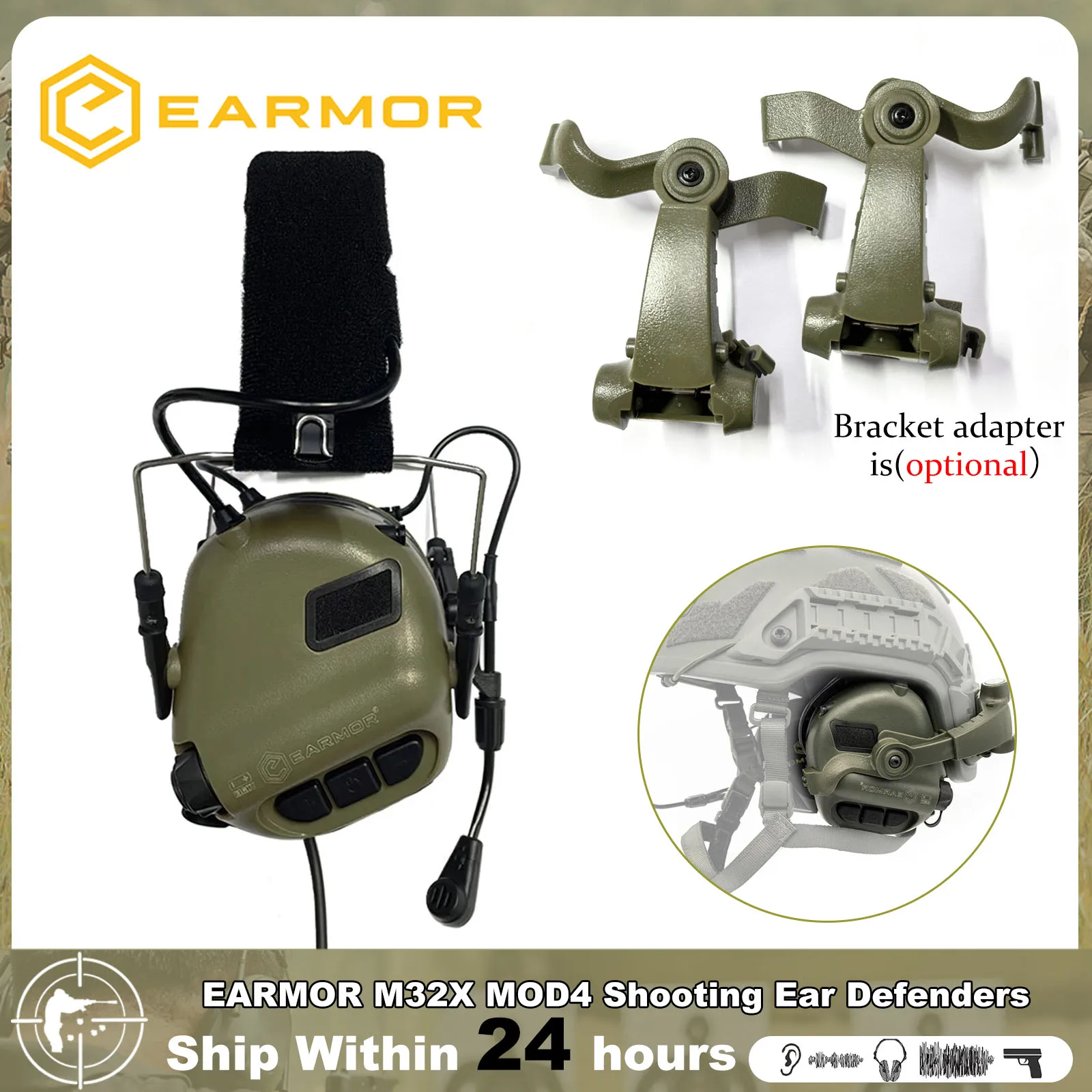 EARMOR M32X(optional) MOD4 Tactical Headset with Advanced Electronic Noise Reduction and Amplifying Pickup for ARC Rails Helmet