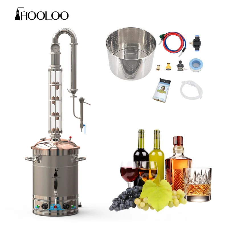 HOOLOO CT65Cu جهاز تقطير منزلي عمود كريستالي غطاء نحاسي كحول لا يزال جهاز ضوء القمر الروم ويسكي براندي تخمير