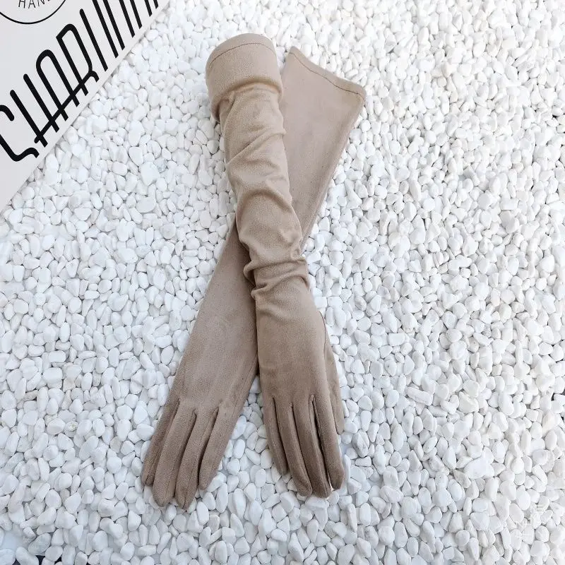 Long Satin Gloves for Women, Mittens, Monochromatic, Women's Fashion, Evening and Prom Costume, Autumn and Winter Suede
