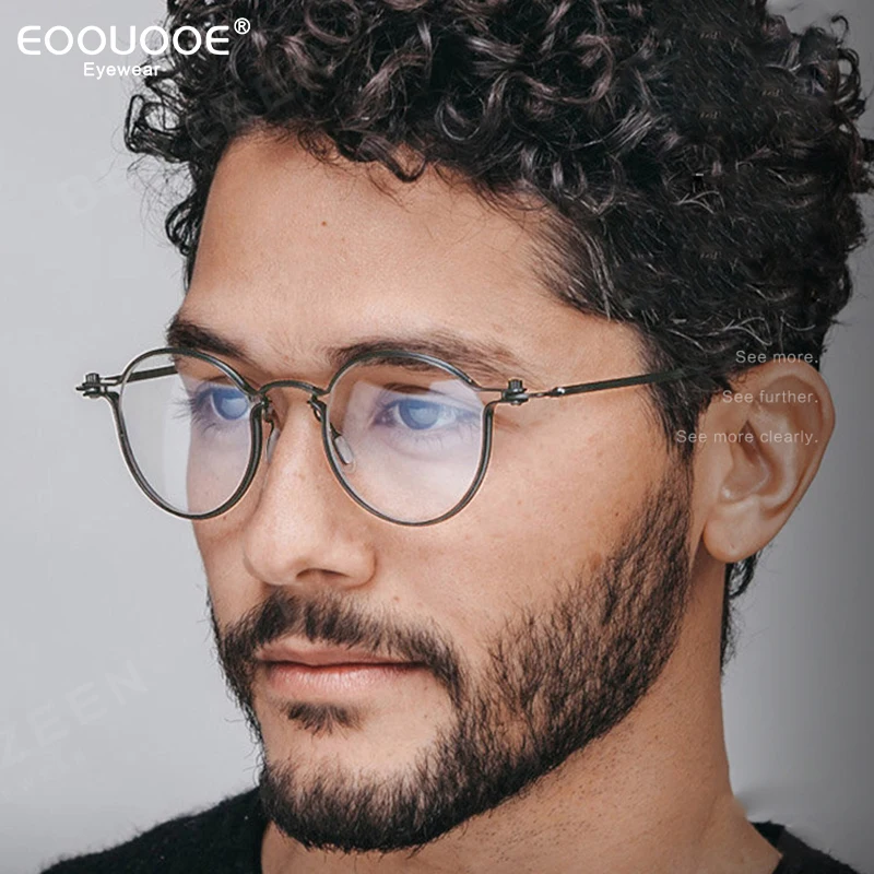 

Round Optical Eyewear Pure Titanium Glasses Frame Men's Myopia Prescription Vintage Eyeglasses Anti-Reflection Progressive