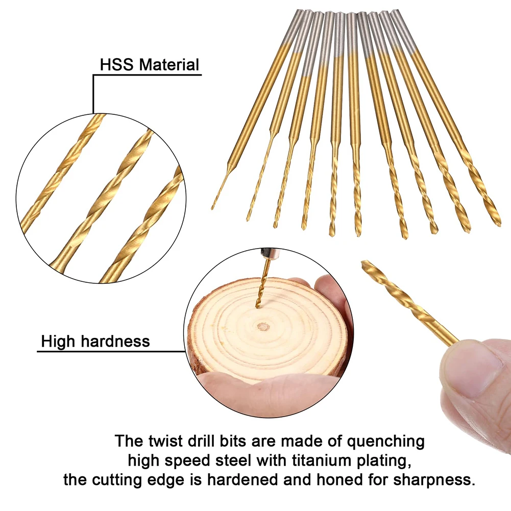 Progetti fai-da-te Punte da trapano HSS Punte da trapano per gioielli Resistenza minimale Dimensioni tascabili Colore oro Diametro gambo 2,35 mm