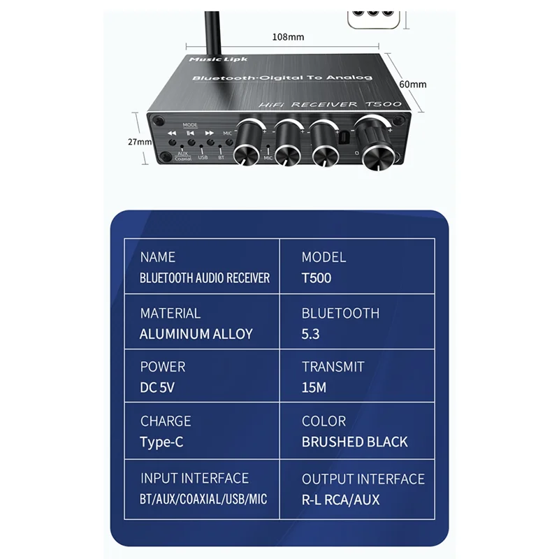 -A25M DAC بلوتوث 5.3 استقبال الصوت الرقمي إلى التناظري محول 3.5 ملم AUX/RCA/محوري/USB U-Disk كاريوكي محول لاسلكي