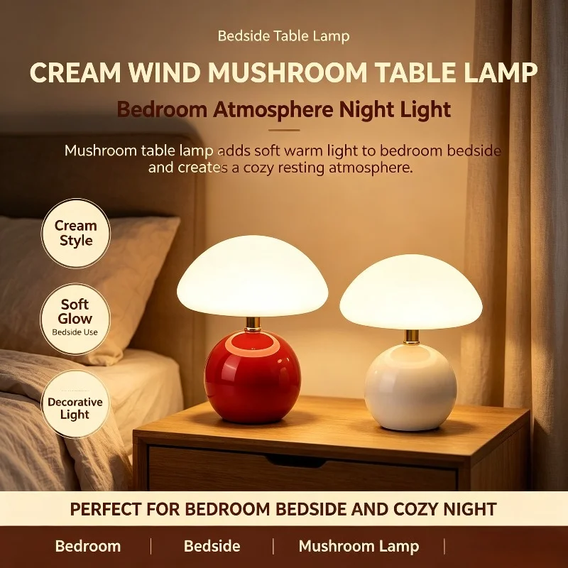 مصباح كريمي على شكل فطر لطاولة - مراجعة Baby Nursery Table Lamp وسعره