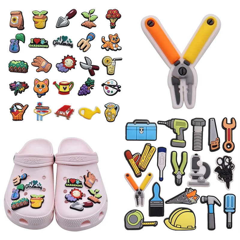 17-168PCS Outdoor gardening tools Shoe Charms Garden Shoe Accessories Buckle Fit Clogs Decaration Sandals Decorate Xmas Gifts