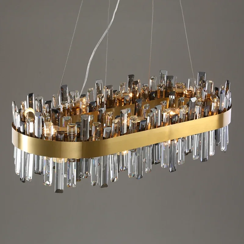 

New modern crystal chandelier for dining room home decor led cristal lamps oval design kitchen island hanging lighting fixtures
