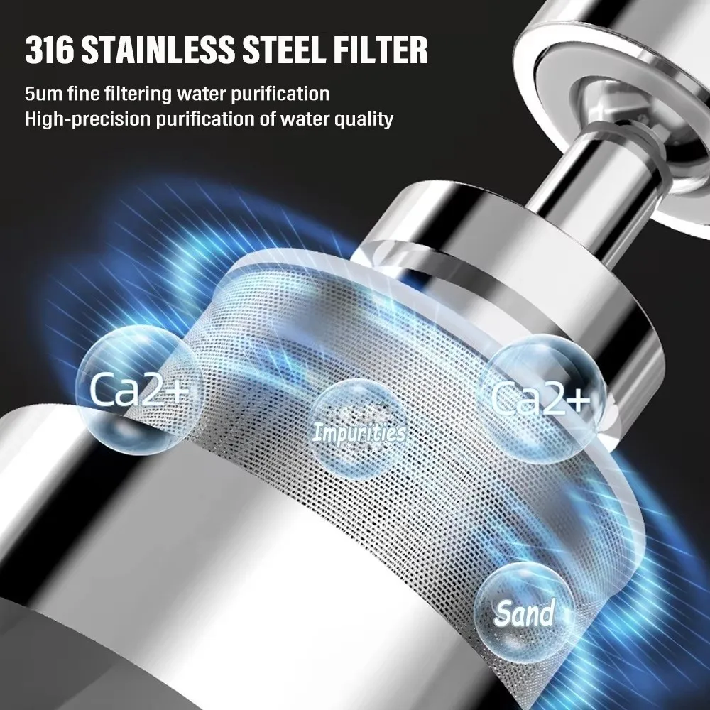 3 Modes Kitchen Faucet Extender Stainless Steel Double-layer Filtration Splash Filter Splashback Tap Nozzle 360° Rotate