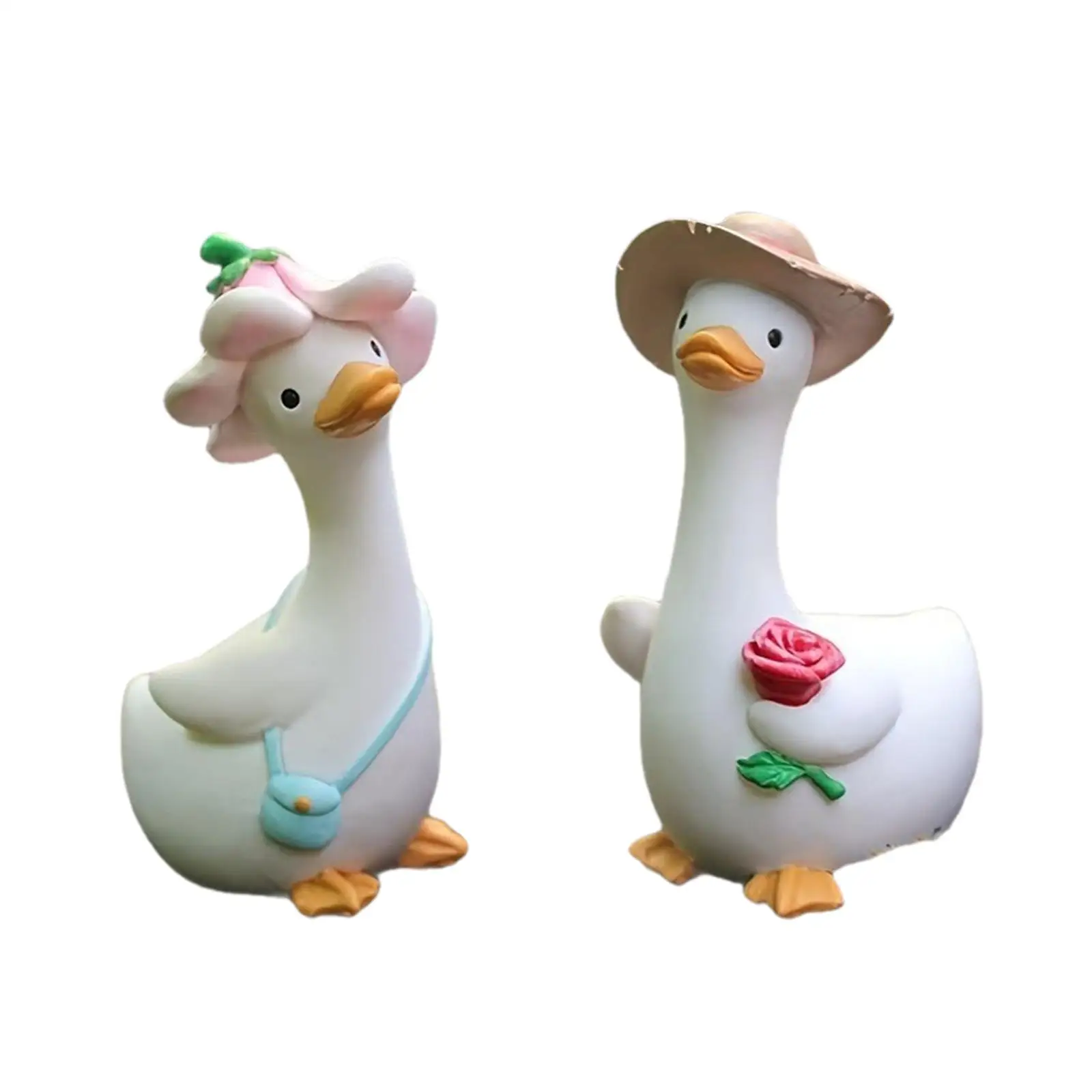 

2 Pieces Adorable Ducks Sculpture Ornaments Creative Funny Lifelike Decorations Resin Animal Ducks Figurine for Table Lawn Porch