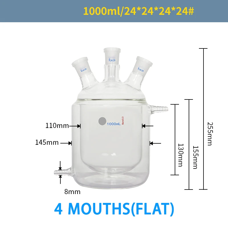 Four-neck jacketed reaction bottle double-layer reactor flat bottom laboratory flask glassware 250-10000ml