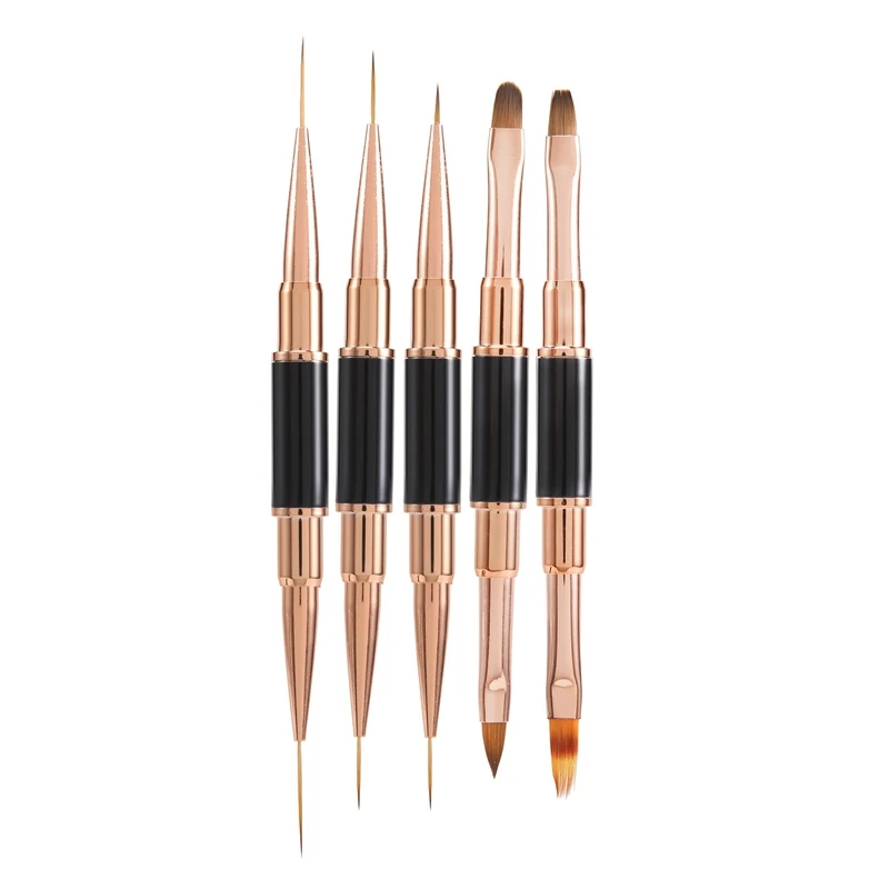 5Pcs Double Head Nail Art UV Gel Extension Brushes Painting Tools French Stripe Drawing Liner Pen Manicure Accessoires