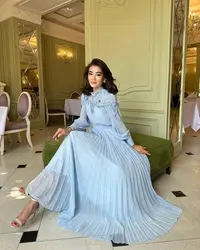 Romantic Prom Dresses Beads A-Line Pleated Puff Sleeves Elegant Vintage Evening Dresses 2023 فساتين السهرة Formal Dresses