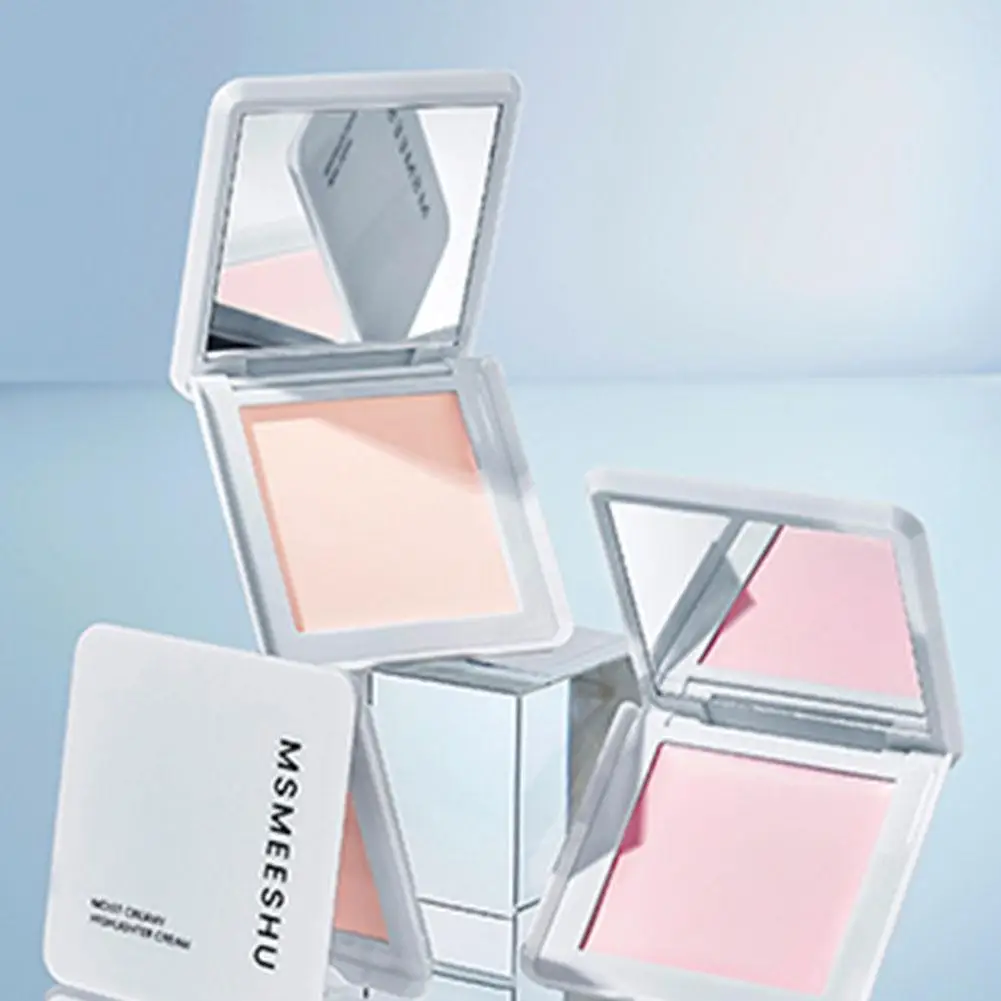 Creamy Pink Face Highlighter Blush With Powder Puff Natural Brightening Glow Concealer Cream Ruddy Complexion Highlighter Makeup
