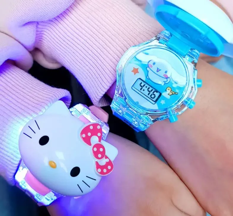 Kawaii Sanrio Kuromi Watch Cinnamoroll Hello Kitty Music Silicone Strap Children Wrist Watch My Melody Watch Kids Birthday Gifts