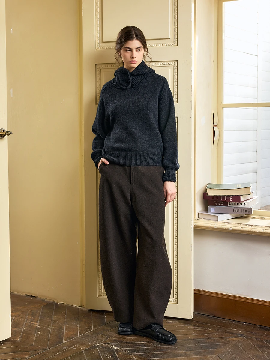 

Женский зимний свитер Avanehood с капюшоном и круглым вырезом, класса люкс, из шерсти, с длинными рукавами, для повседневной носки, классический крой, топ