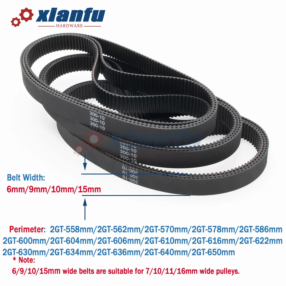 2GT Timing Belt Perimeter 558 562 570 578 586 600 604 606mm 2M Rubber Width 6/9/10/15mm Pitch2mm 610 616 622 630 634 636 640 650