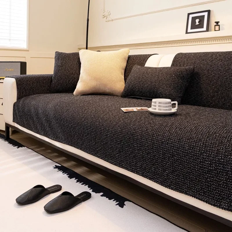 For All Seasons Universal Non-slip Sofa Cover Cover Solid Color Backrest Cover Cloth Towel Woven Cotton And Linen Sofa Cushion