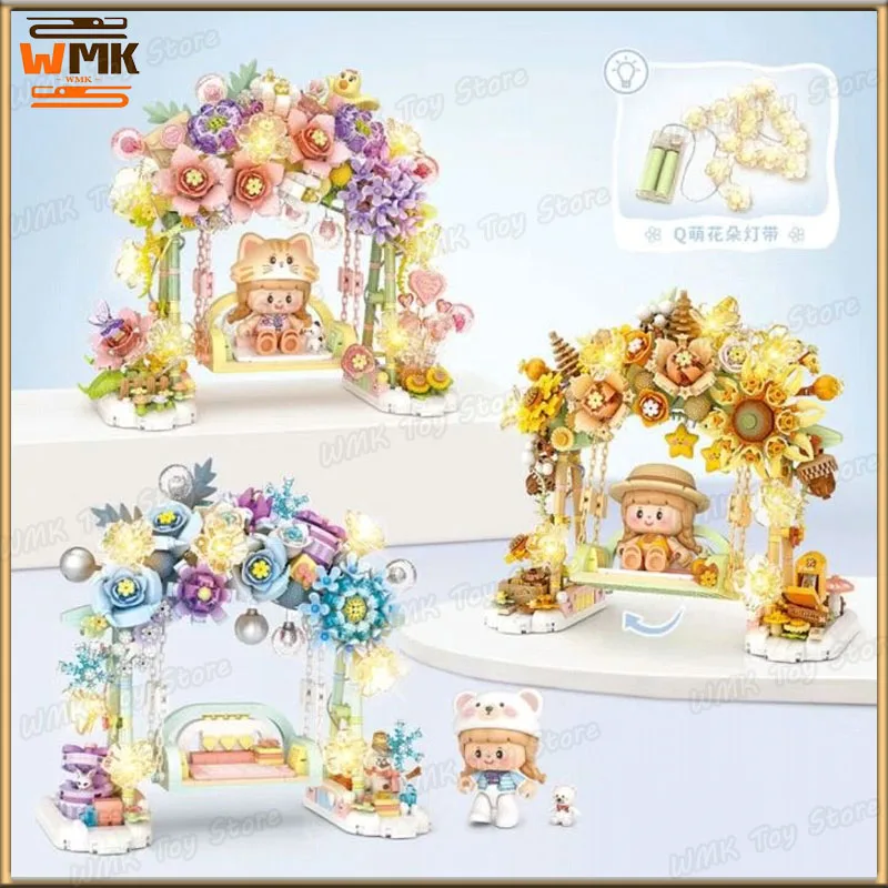 Miniso Flower Swing Building Blocks Assembled Cherry Blossom Swing Warm Sun Winter Snow Model Toys Ornament Decor Custom Gift