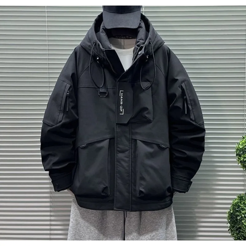 Jaket Pria Musim Dingin Terbaru Model Hoodie Longgar dan Tebal, Anti Angin untuk Aktivitas Luar Ruangan, Jaket Kerja Parker, Fashion Nyaman dan Hangat, Pakaian Pria