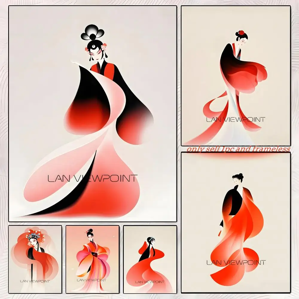 Oriental Chinese Opera Art Poster Self-adhesive Painting with prints Home bedroom living room decoration