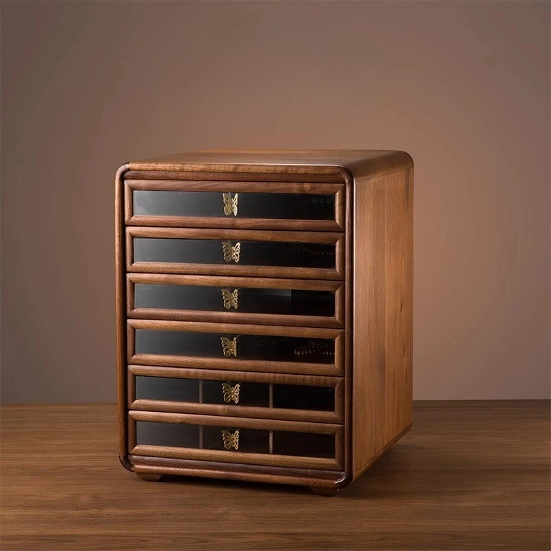 

Black Walnut Solid Wood Storage Cabinet Drawer Household Cup Tea Set Storage Cabinet