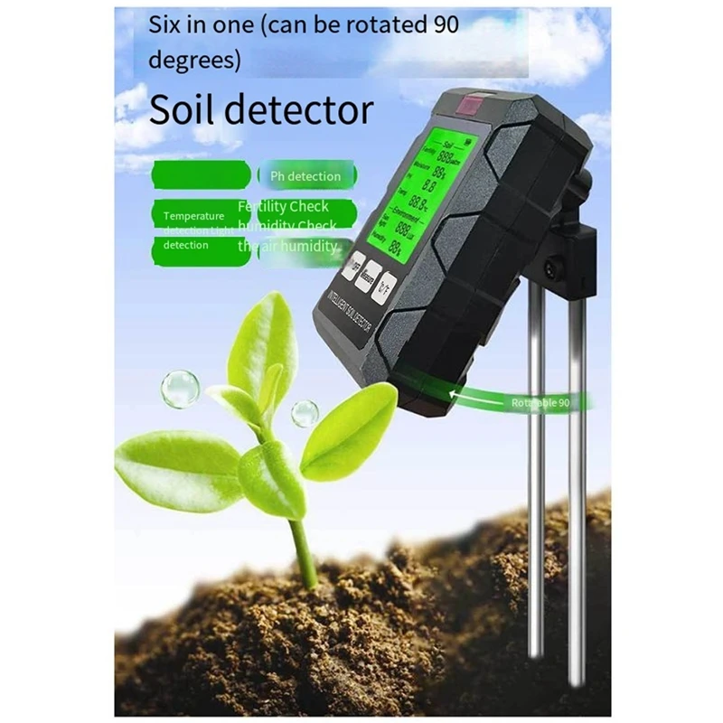 

6 In 1 Soil PH Meter Tester Soil Tester PH Moisture Meter Temperature Sunlight Intensity Measurement Soil Acidity Test