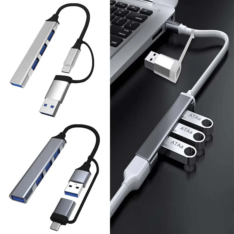 

2 in 1 USB Type C to USB C HUB 4 Ports Converter USB Disk Card Reader Mouse Dock Extend USB Cable Splitter Phone Charger Adapter