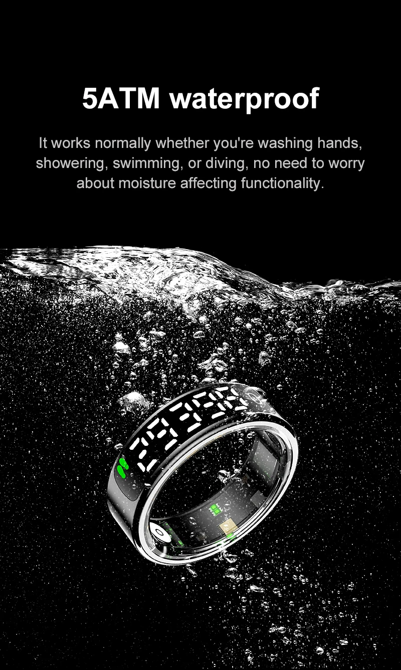 Nuovo Smart Ring Frequenza cardiaca Pressione sanguigna Display a LED Schermo Monitoraggio del sonno 5ATM Modalità multi sport impermeabile Regali per Andorid