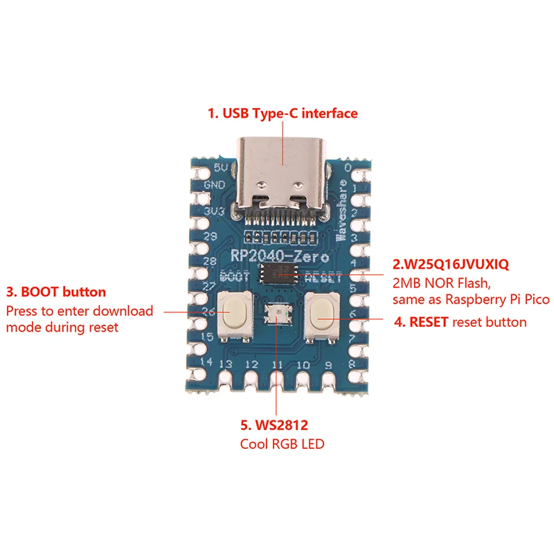 RP2040-Zero For Raspberry Pi Microcontroller PICO Development Board Module Dual-core Cortex M0+ Processor