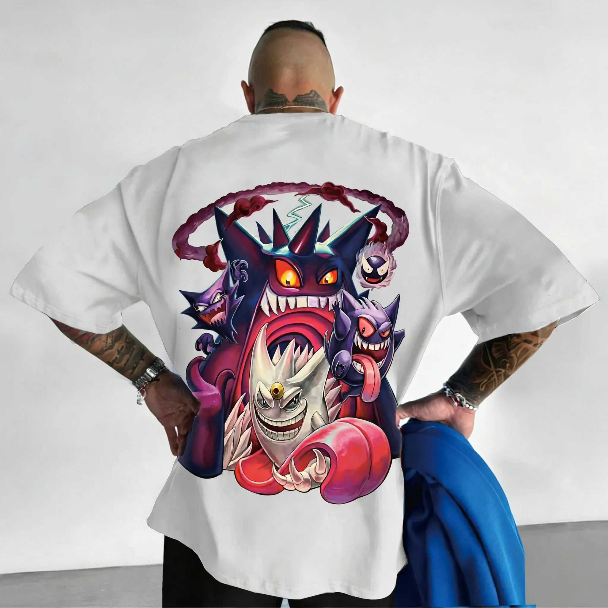 camiseta-de-casal-estampada-pokemon-anime-pikachu-gengar-manga-curta-solta-esportiva-confortavel-de-algodao-para-homens-e-mulheres