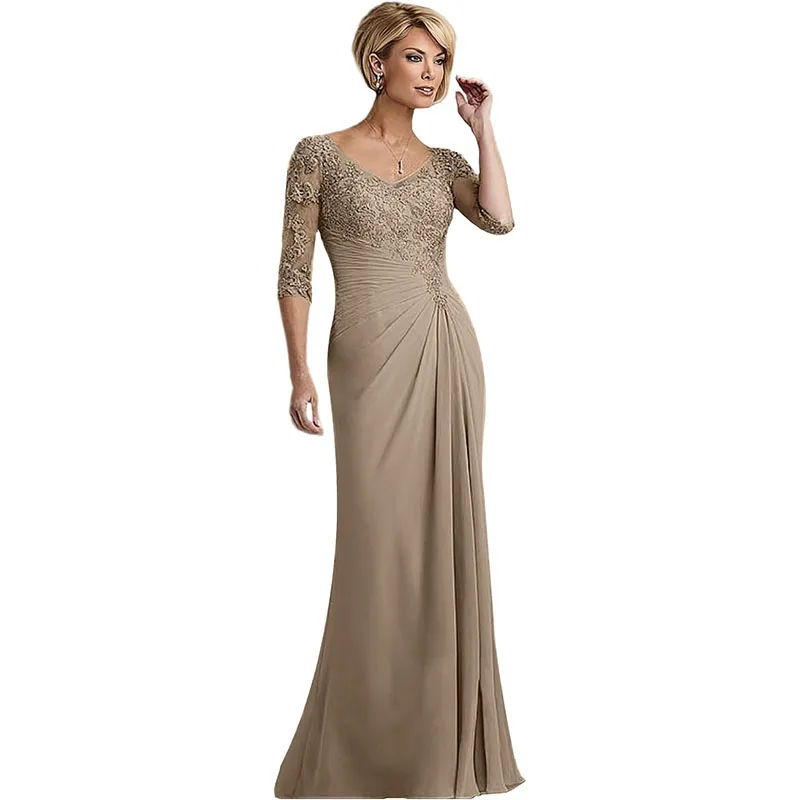 Apliques de encaje Vestidos para madre de la novia para boda 2025 Vestido de gasa con volantes para madre del novio