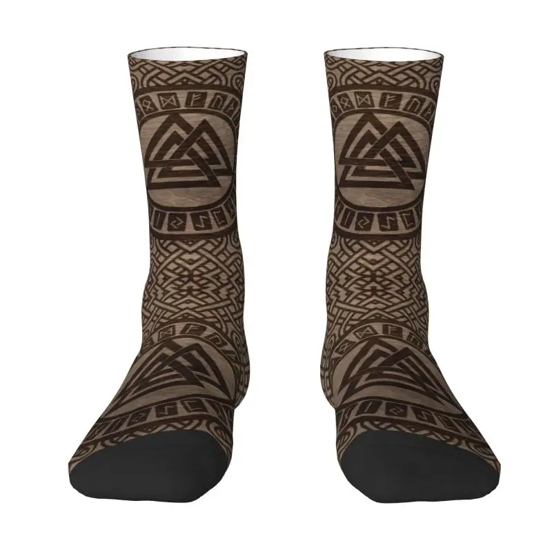 

Fun Mens Valknut Symbol And Runes On Wood Dress Socks Unisex Warm Comfortable 3D Print Norse Viking Odin Crew Socks