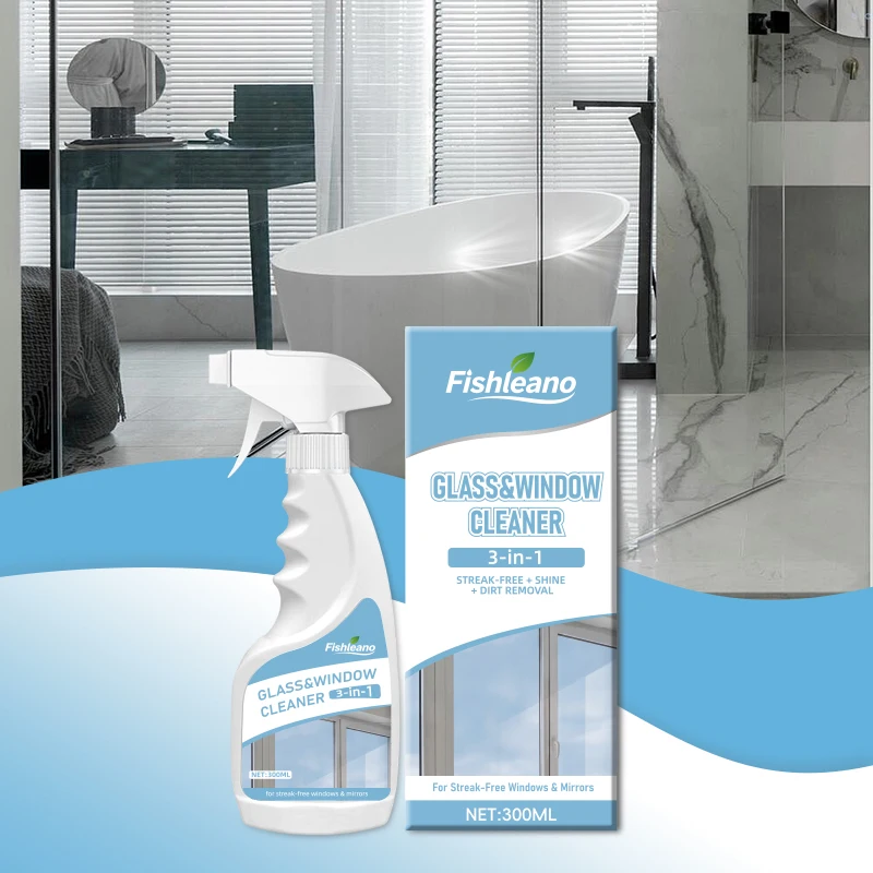 Fishleano Glass Window Cleaner Spray 300ml Streak-Free Shine for Car Windows Mirror Shower Door