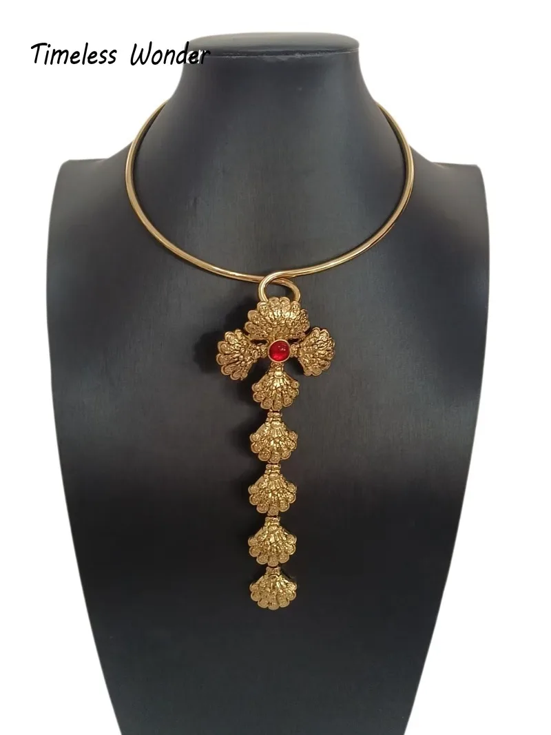 Timeless Wonder Retro Geo Glass Floral Necklace for Women Designer Jewelry Goth Runway Trendy Art Deco Vintage 4526