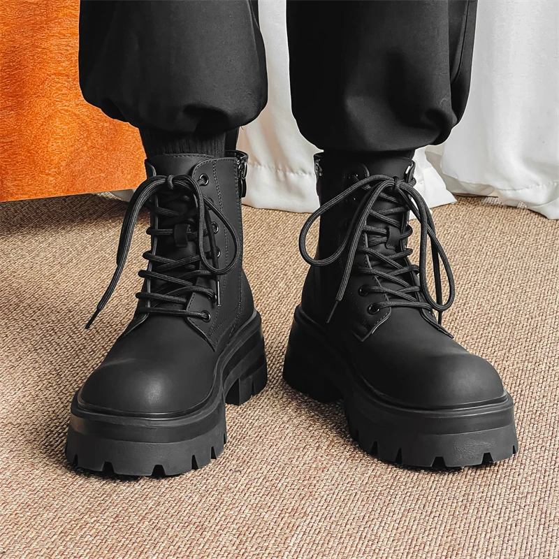 Winter Men Fashion Chelsea Boots Black British Lace-up Thick-soled Anti-slip Business Brand Boots Outdoor Training Boots Men