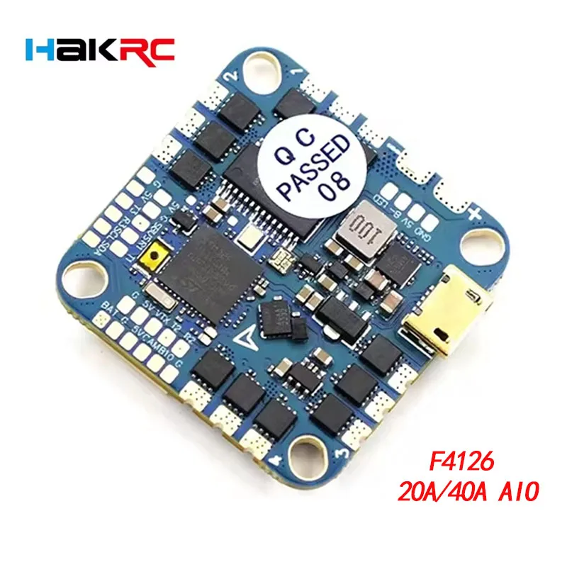 

HAKRC F4126 F411 Контроллер полета AIO ICM42688 BLHELI_S 20A/40A ESC Встроенный OSD барометр Датчик тока 2-6S для FPV RC Drone
