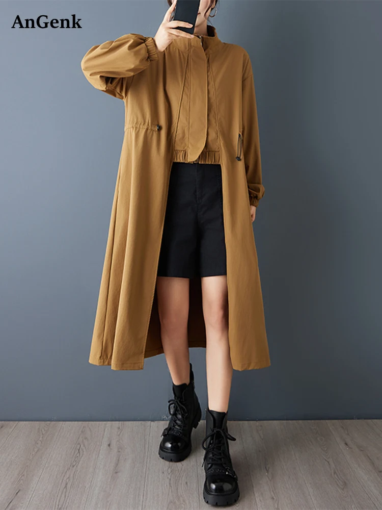 

Винтажный черный нестандартный плащ большого размера для женщин, новая повседневная свободная модная верхняя одежда на шнурке, весна-осень 2025