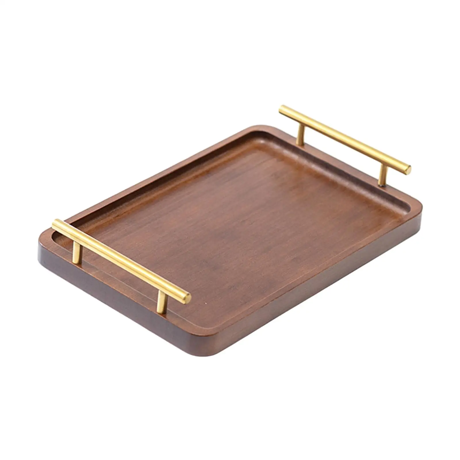 Wooden Serving Tray with Metal Handles Tea/drink Platter Modern Ottoman Tray for Home Table Centerpieces Wedding Counter Dinner
