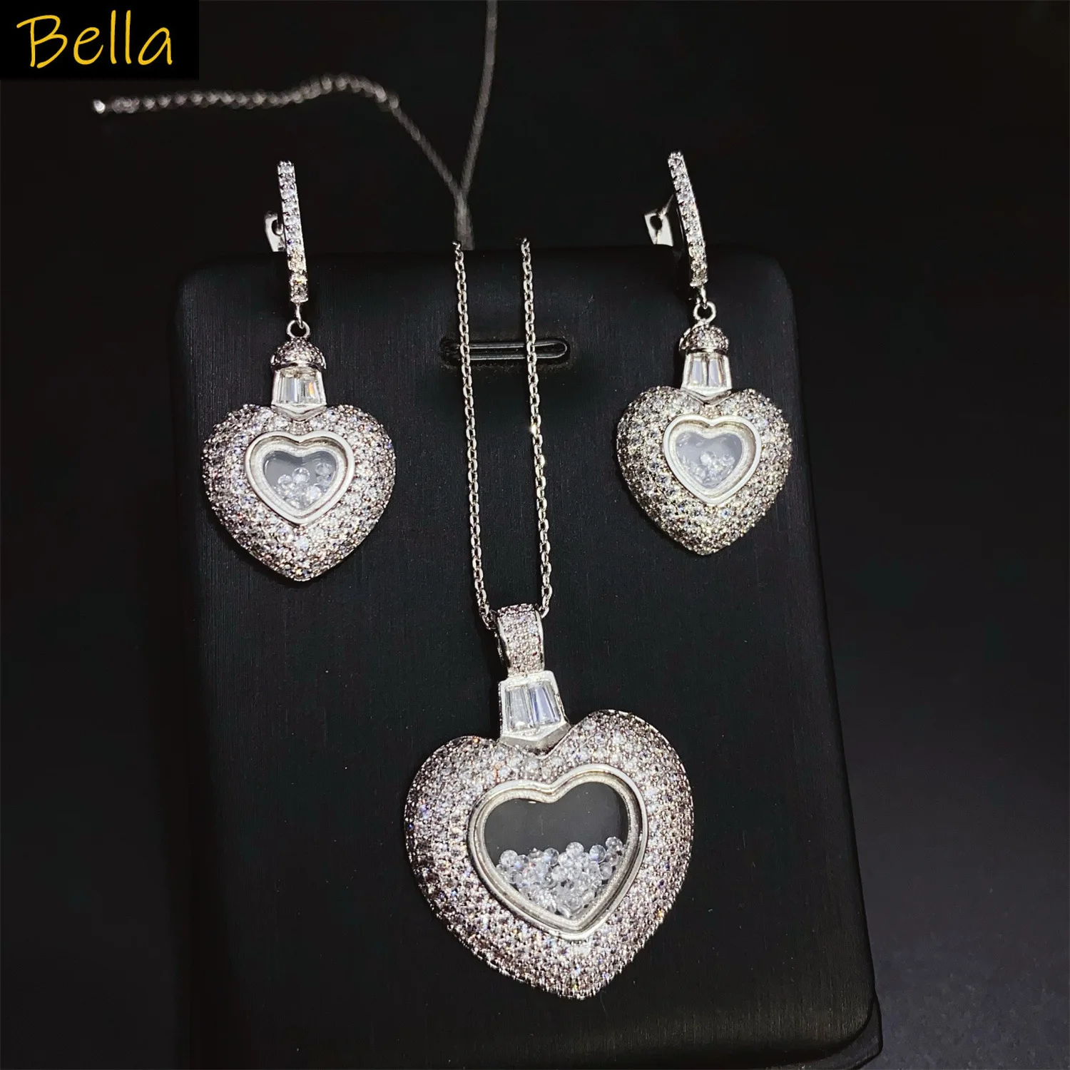 

heart jewelry sets 2pcs necklace earrings for women bling bling zirconia silver gold color jewelry party gift