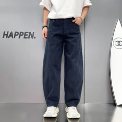 Washed Jeans Men's American Workwear Multi-Pocket Trendy Japanese StyleinsLoose Street Straight Wide Leg Mop Trousers