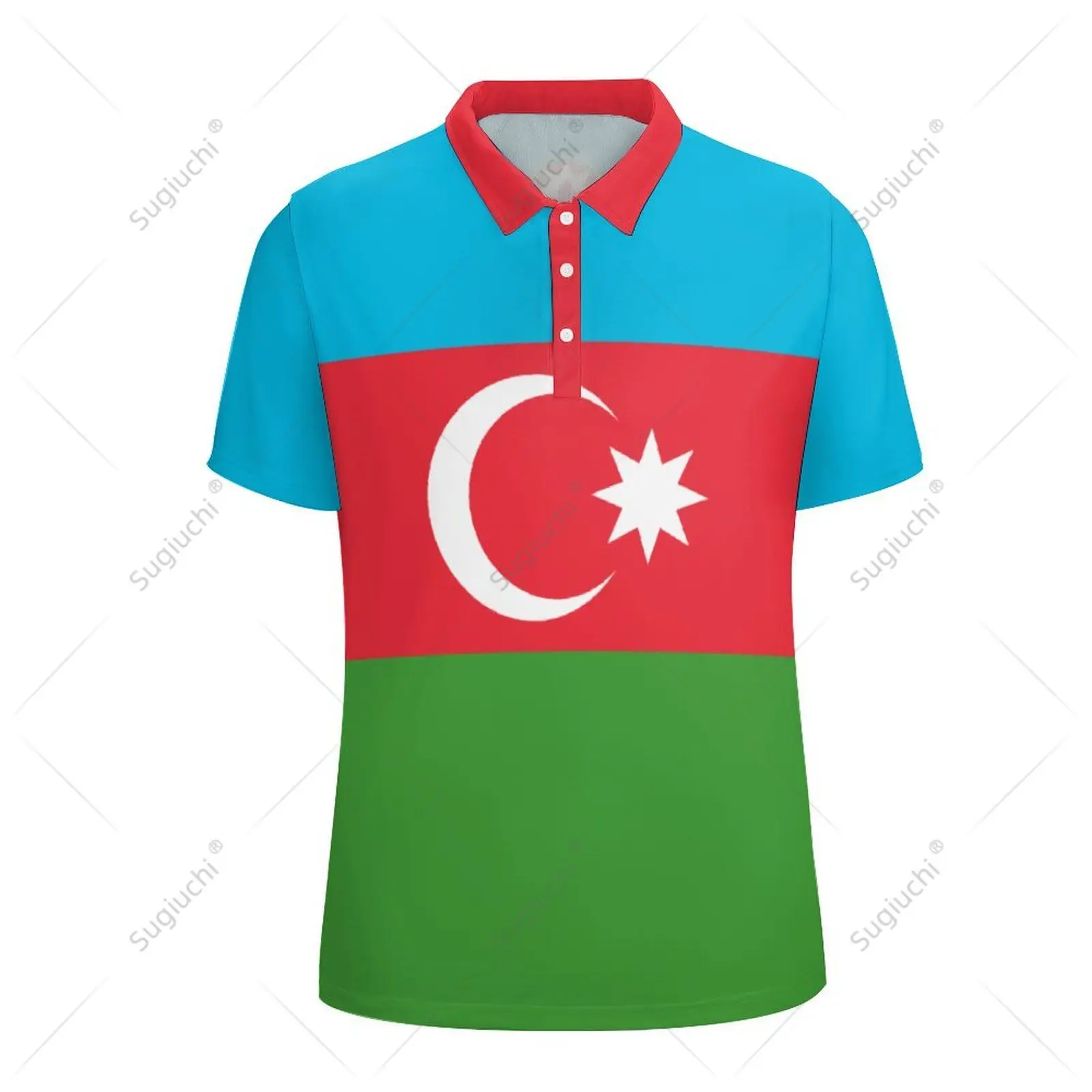 Unisex Polo Shirt Azerbaijan Flag 3D Print Man Polo Fashion Clothing Tracksuits Short Sleeves