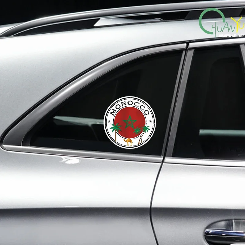 Morocco Flag Map Stickers, PVC Vinyl Coat of Arms Decals for Car Motorcycle Helmet Camper