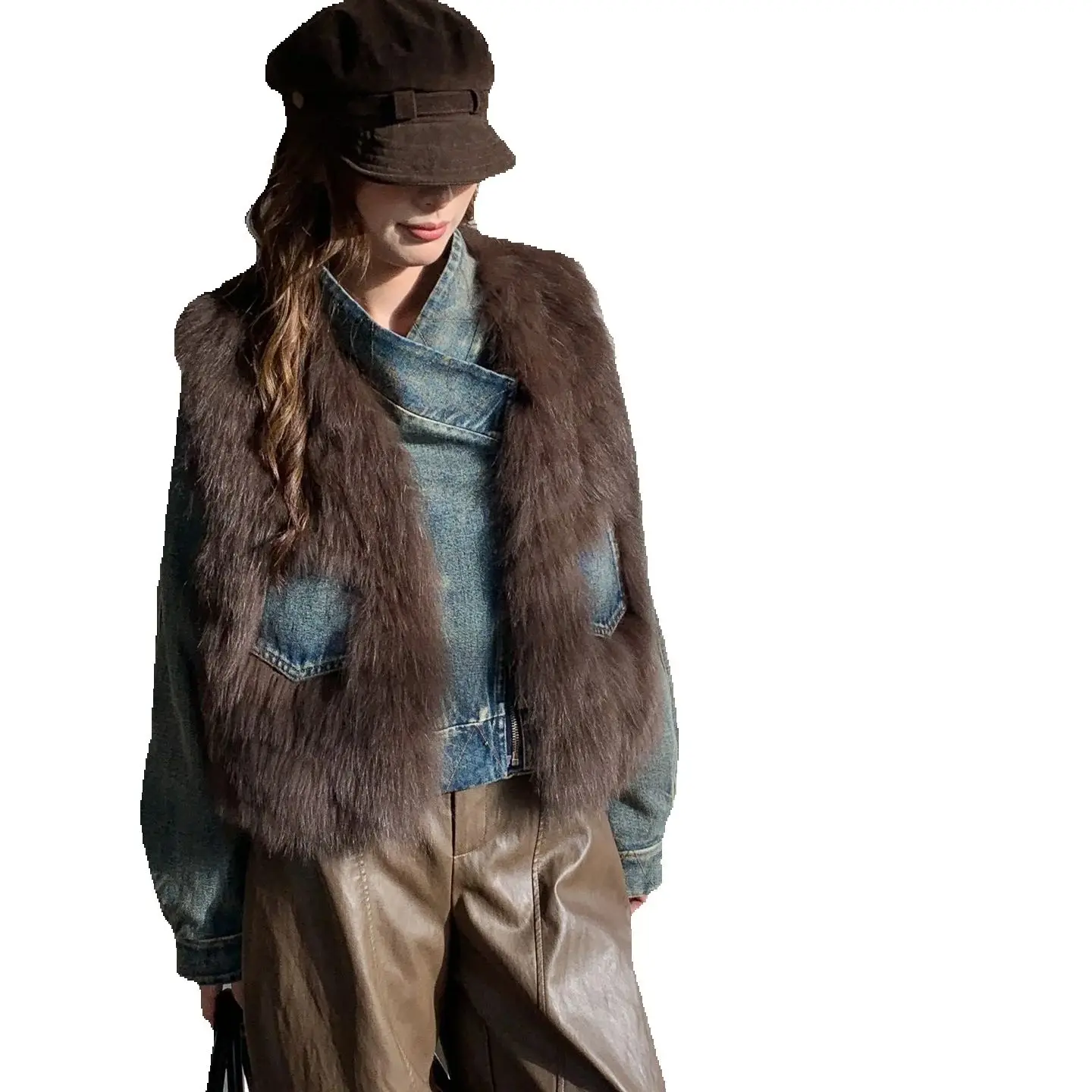 One piece, Three Wears 2025 Winter New two-piece set of denim fox fur coat and women's goose down parka down jacket