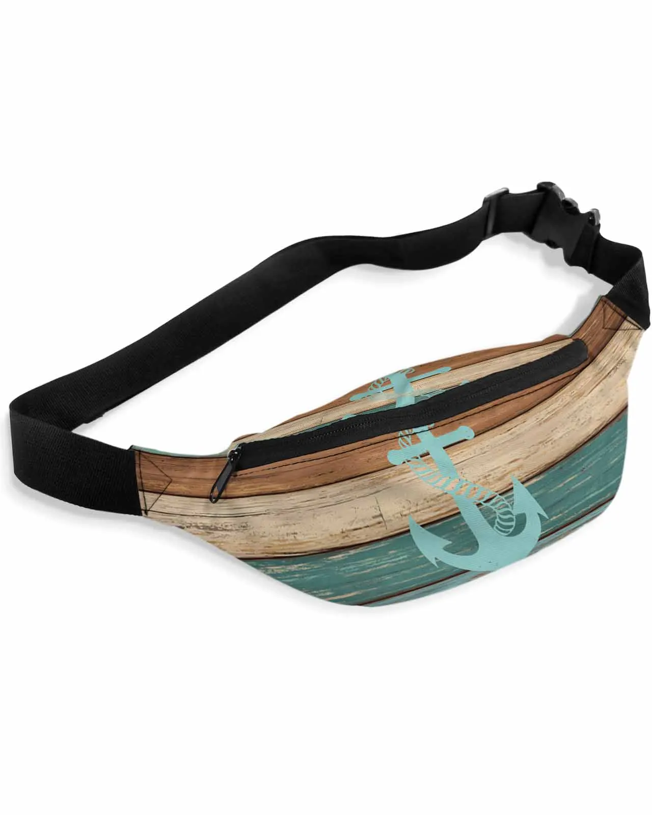

Retro Wood Grain Gradient Anchor Waist Bag Women Men Belt Bags Large Capacity Waist Pack Unisex Crossbody Chest Bag