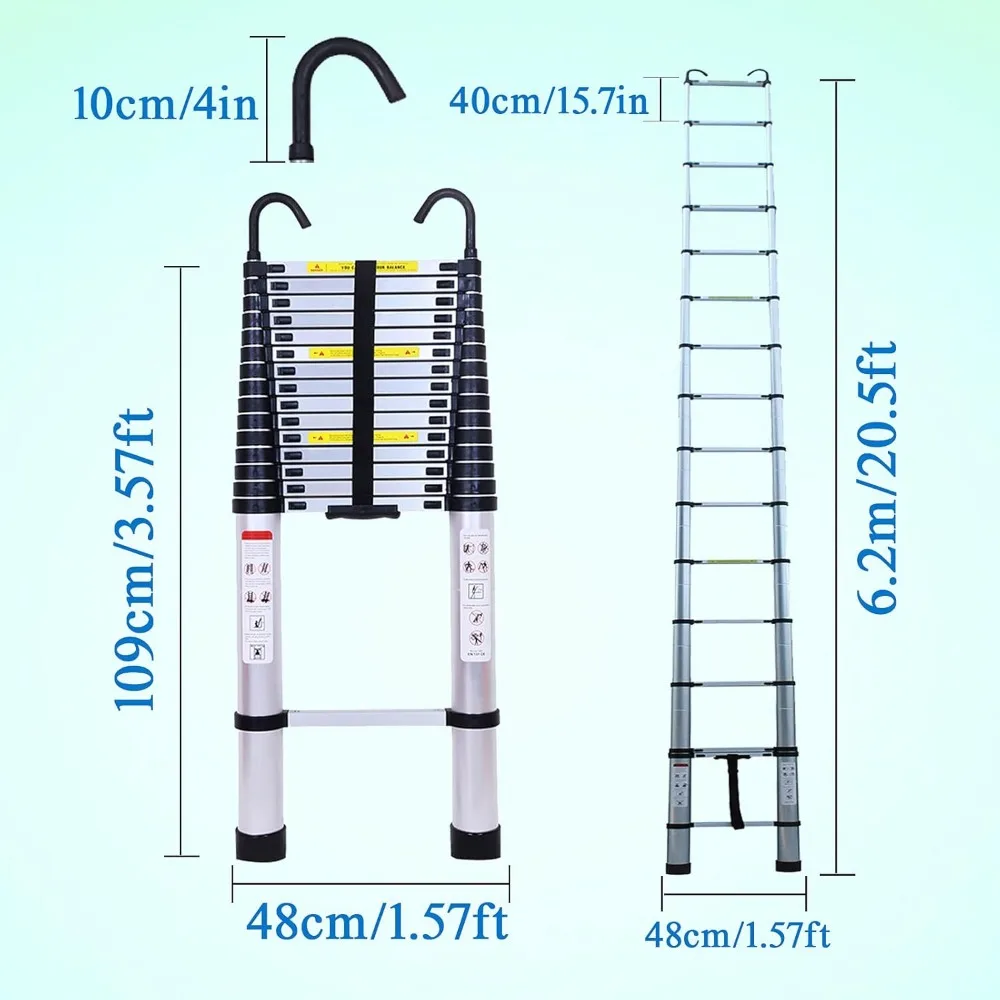 Telescoping Ladder 20.5ft Aluminum Telescopic Extension Ladder Extendable Ladders with 2 Detachable Hooks Portable